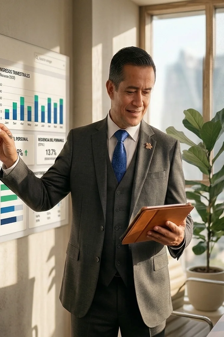 Ejecutivo revisando dashboard de datos comerciales en Ekinmed