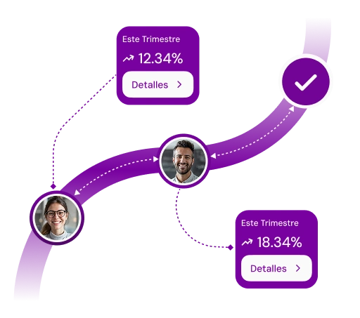 Ilustración de experiencia simplificada con métricas y reportes de Ekinplace