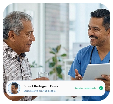Doctor en consulta con paciente — Farmacia Ekinmed con receta digital integrada