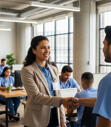 Profesional de salud en reunión de equipo